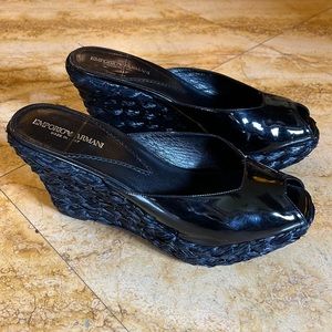 Black patent leather slides. Emporia Armani